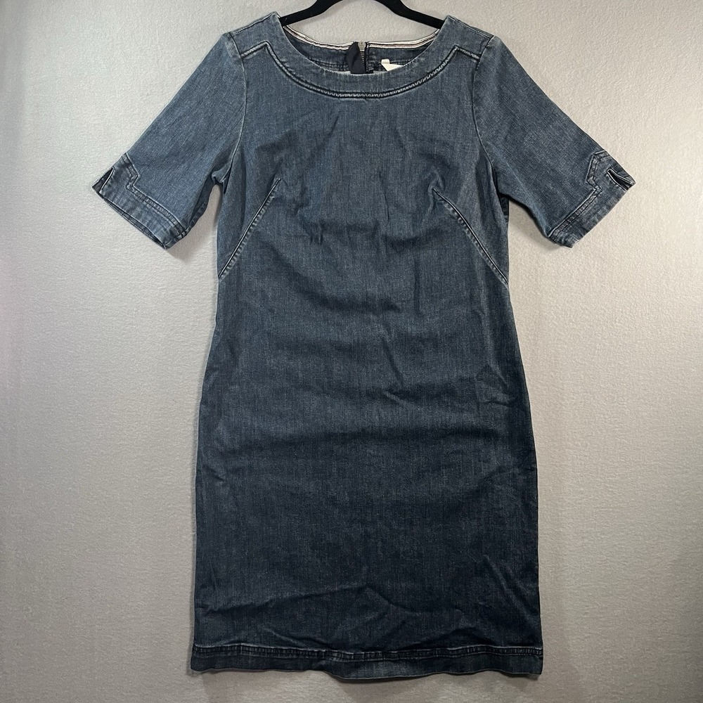 Boden Women's Alice Denim Zip Back Short Sleeve Sheath Dress EH6 Blue‎ Size 8R